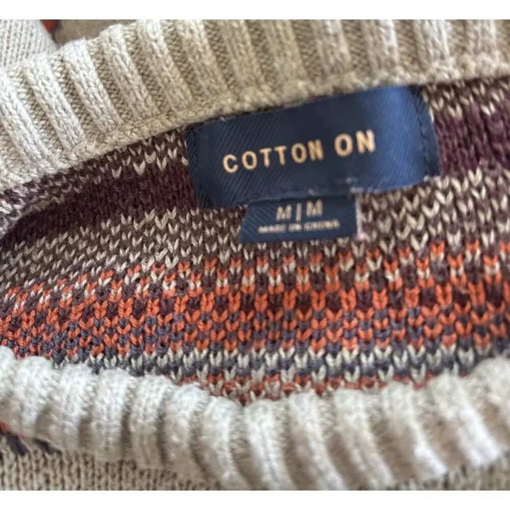Cotton On Men’s Crew Neck Sweater Sz M Aztec Print 100% Cotton Outdoors Preppy